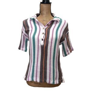 Free People Endless Summer Soleil Time Polo Top Waffle Knit Stripe Size‎ Medium